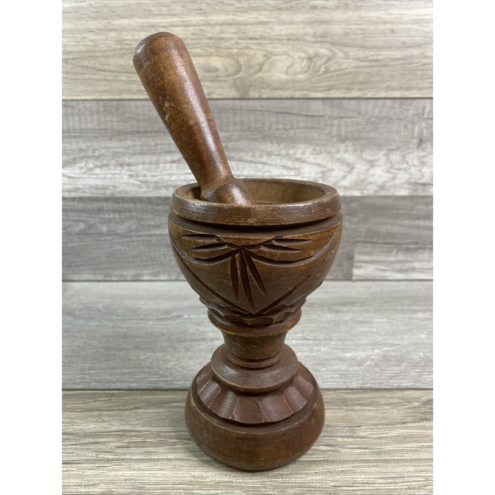 Vintage Wood Pestle and Mortar Grinder Herb Spice Crusher Hand Carved